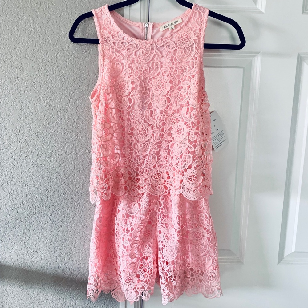 Rebellion NWT Light Pink Lace Romper